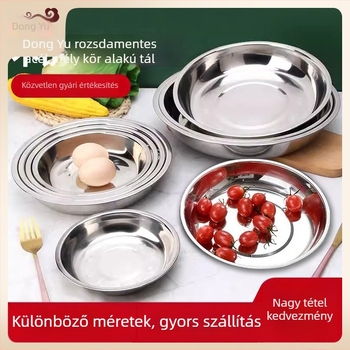 Kerek kör mély tál rozsdamentes acélból, mikróhőben használható, elektropolírozott felület, logó nyomtatás és testreszabható feldolgozás