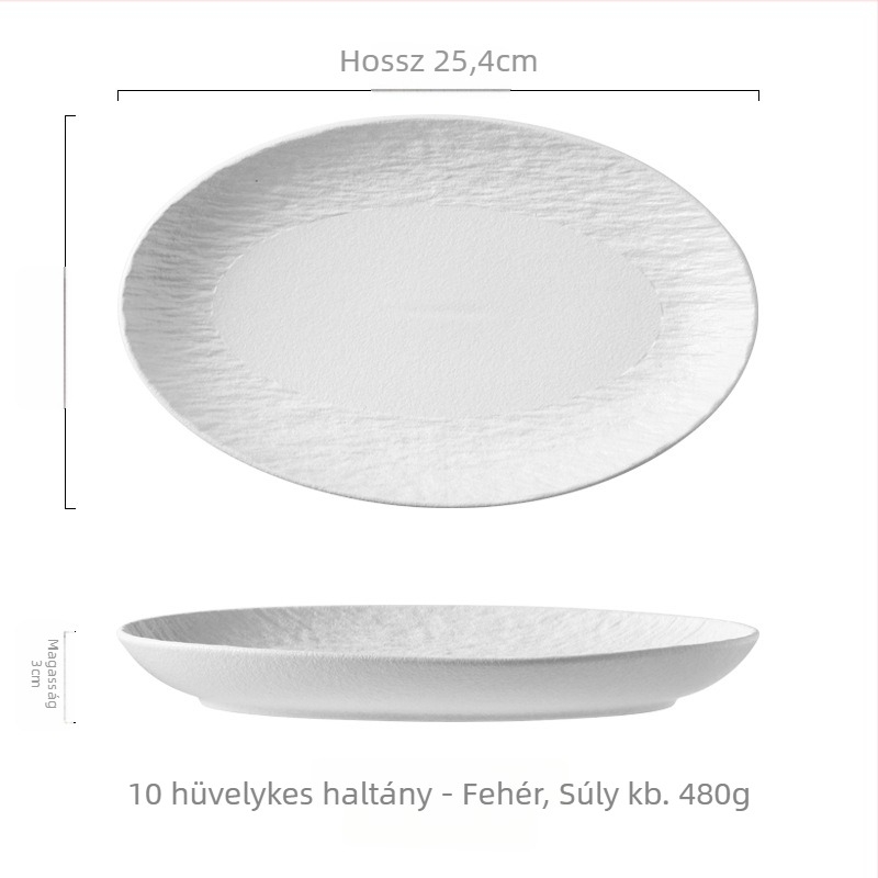 Porcelán ovális halas tál, japán stílus, egyszerű dizájn, párolt halhoz, magas hőállóság