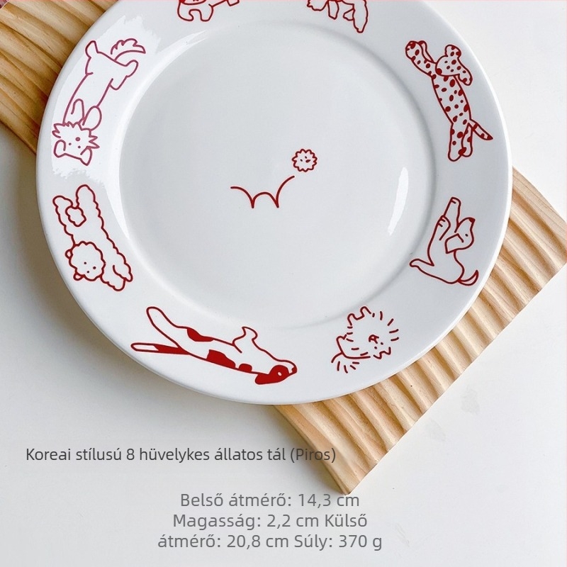 Porcelán desszerttál macska- és kutyamotívummal, japán stílusú, kerek, mikrohullámú sütőben használható