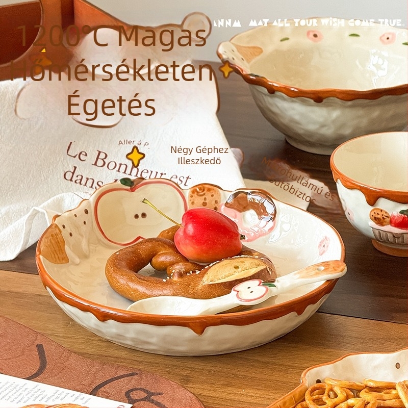 Kerámia edénykészlet tálak, tányérok és lapos tányérok — szabálytalan formájú, alglazúros színfelülettel, modern egyszerű stílus, mikrohullámú sütőben használható