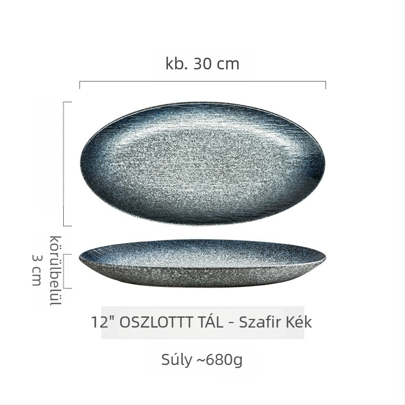 Mélytál kerámia tál, oval alakú, japán stílus, aláglazúros színnel, mikrohullámú sütőben használható