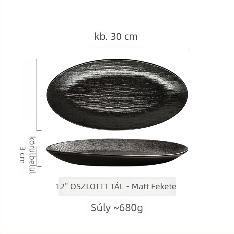 Mélytál kerámia tál, oval alakú, japán stílus, aláglazúros színnel, mikrohullámú sütőben használható