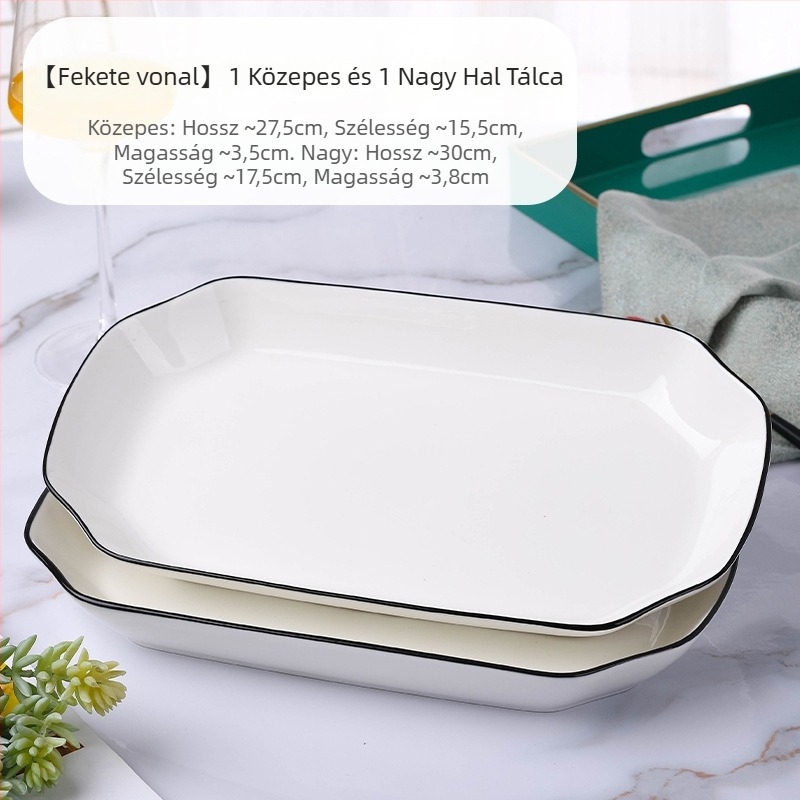 Porcelánból készült téglalap alakú halas tál, permetezett felülettel, egyszerű mintázat