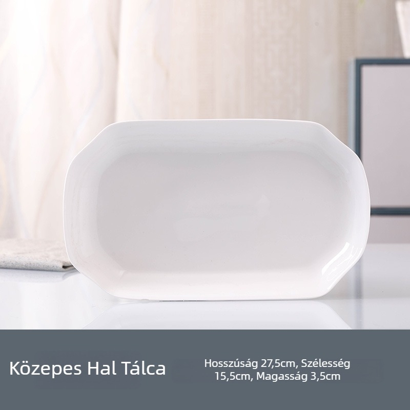 Porcelánból készült téglalap alakú halas tál, permetezett felülettel, egyszerű mintázat