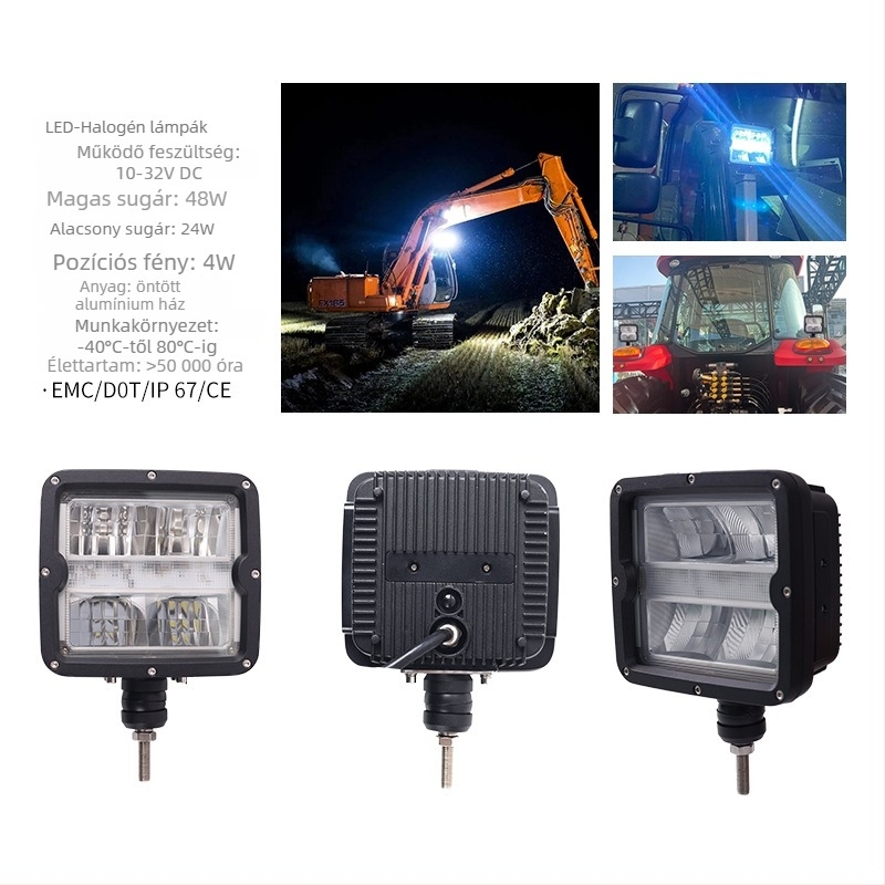 XRLL LED Munkalámpa 60W targoncákhoz, terepjáró járművekhez és ásókhoz (DC 10-80V, -40°C-tól 80°C-ig, 50 000 óra)