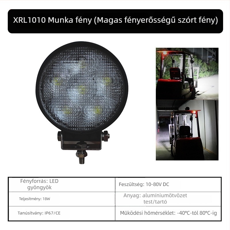 XRLL LED Munkalámpa 60W targoncákhoz, terepjáró járművekhez és ásókhoz (DC 10-80V, -40°C-tól 80°C-ig, 50 000 óra)