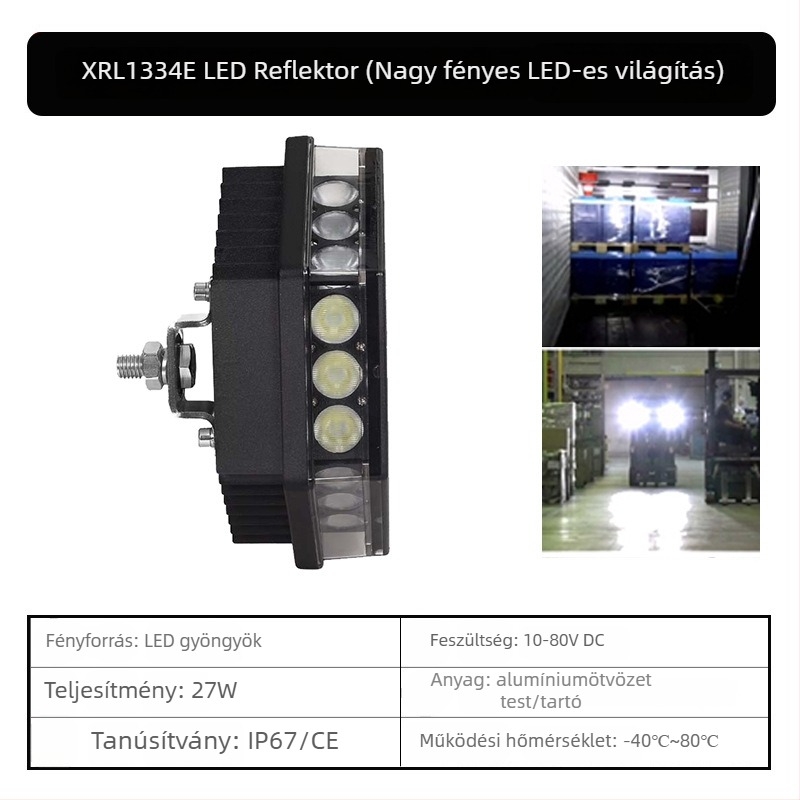 XRLL LED Munkalámpa 60W targoncákhoz, terepjáró járművekhez és ásókhoz (DC 10-80V, -40°C-tól 80°C-ig, 50 000 óra)