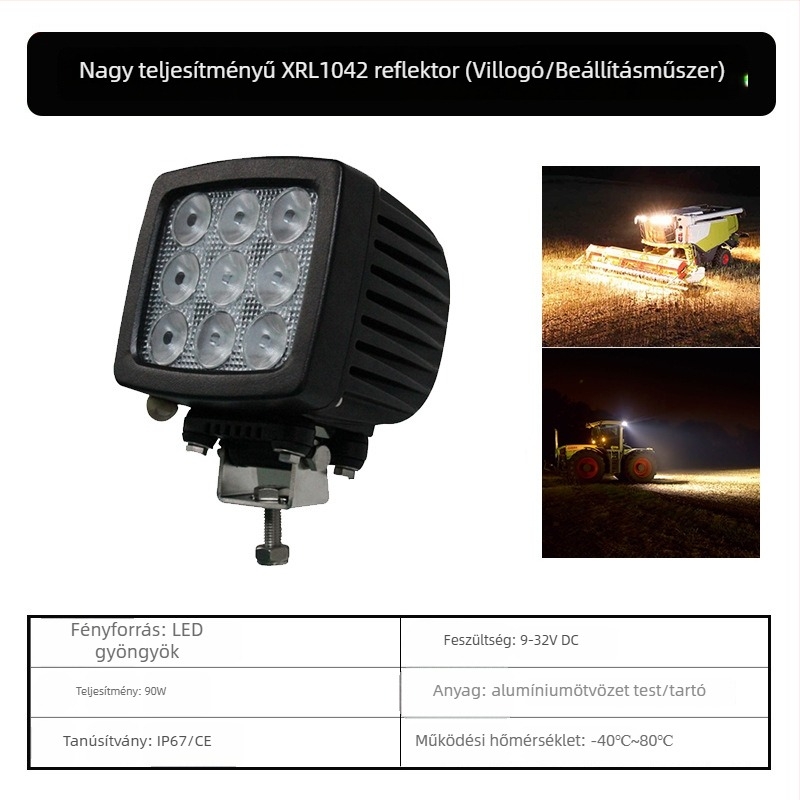 XRLL LED Munkalámpa 60W targoncákhoz, terepjáró járművekhez és ásókhoz (DC 10-80V, -40°C-tól 80°C-ig, 50 000 óra)
