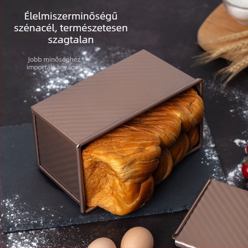 Négyszögletes kenyérsütőforma karbonacélból, hullámmintázatú felülettel, tapadásmentes bevonattal és fedéllel