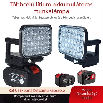 Akkumulátoros LED munka lámpa, ABS ház, 55 W, hatótáv akár 500 m