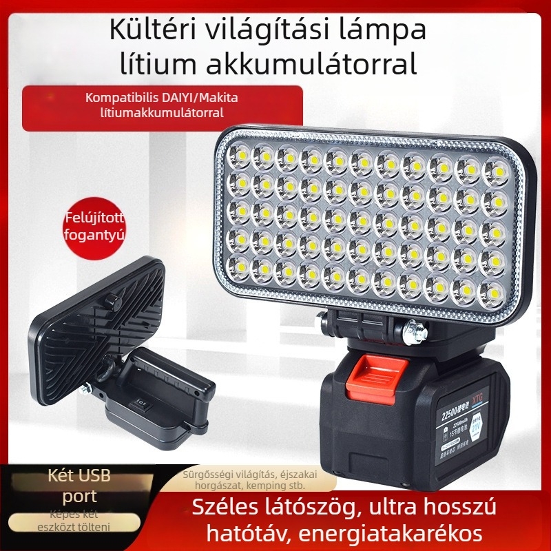 Akkumulátoros LED munka lámpa, ABS ház, 55 W, hatótáv akár 500 m