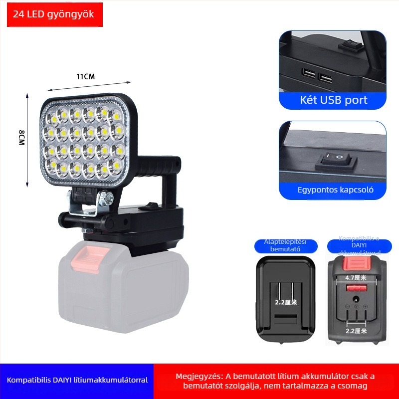 Akkumulátoros LED munka lámpa, ABS ház, 55 W, hatótáv akár 500 m