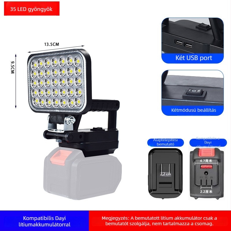 Akkumulátoros LED munka lámpa, ABS ház, 55 W, hatótáv akár 500 m