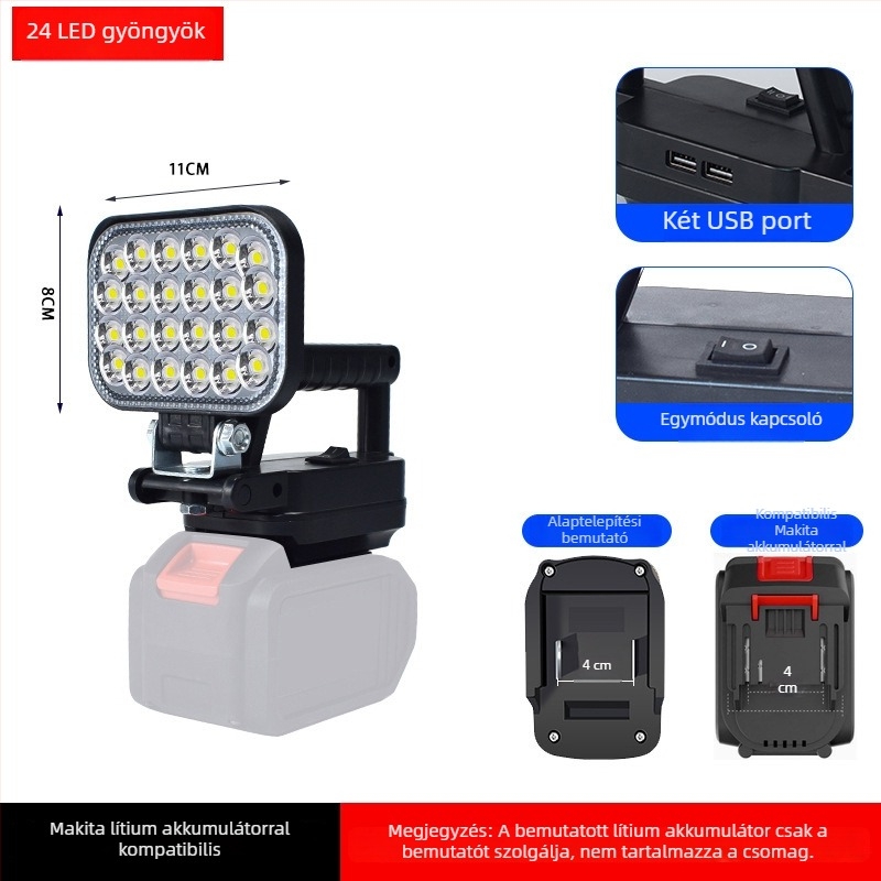 Akkumulátoros LED munka lámpa, ABS ház, 55 W, hatótáv akár 500 m