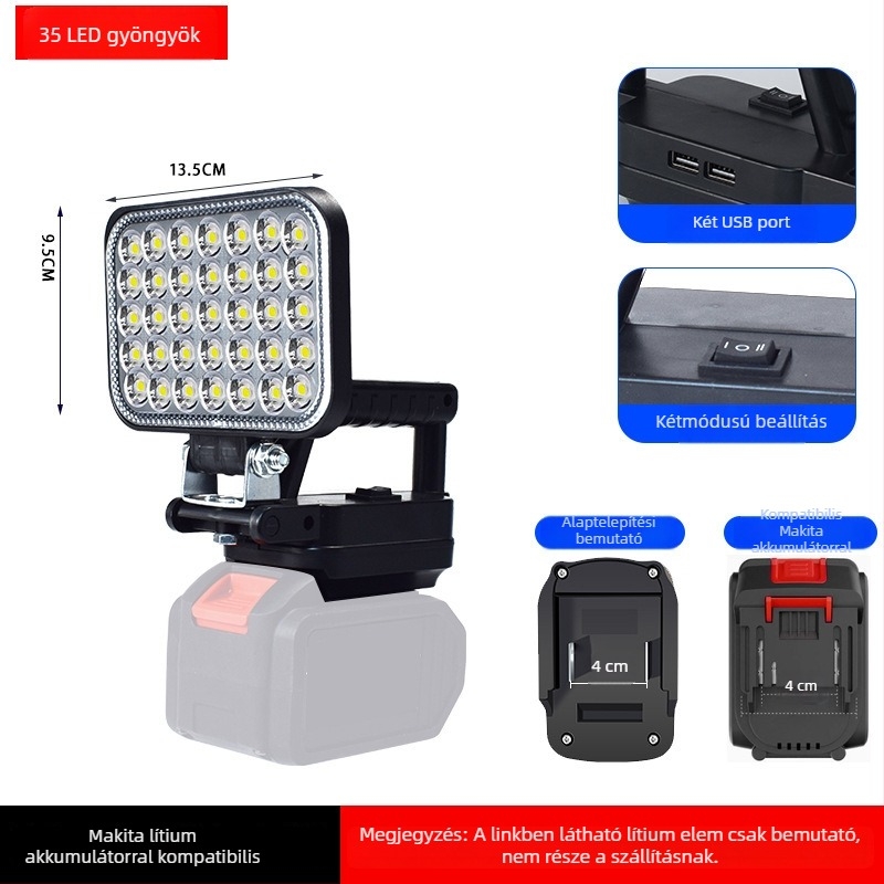 Akkumulátoros LED munka lámpa, ABS ház, 55 W, hatótáv akár 500 m