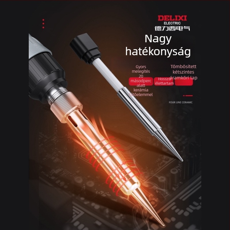Delixi 220V hordozható forrasztópisztoly kés alakú fejjel – forrasztás, desoldering és pyrográfia