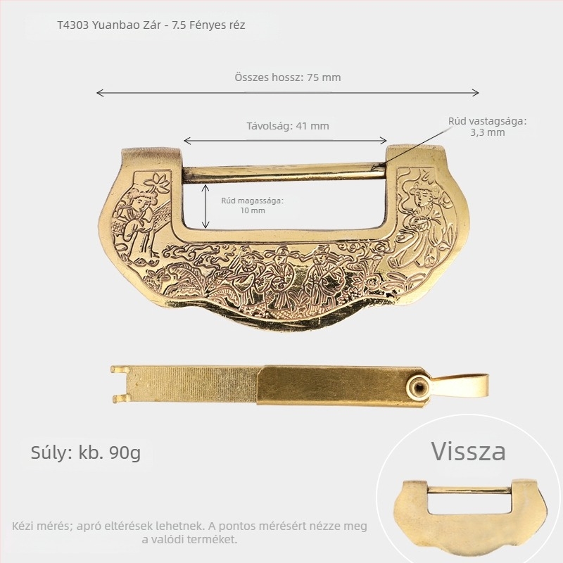 Háztartási lakat rézből, modell 4303, retro antik stílus, faajtókhoz és dobozokhoz