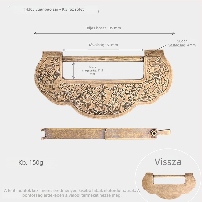 Háztartási lakat rézből, modell 4303, retro antik stílus, faajtókhoz és dobozokhoz