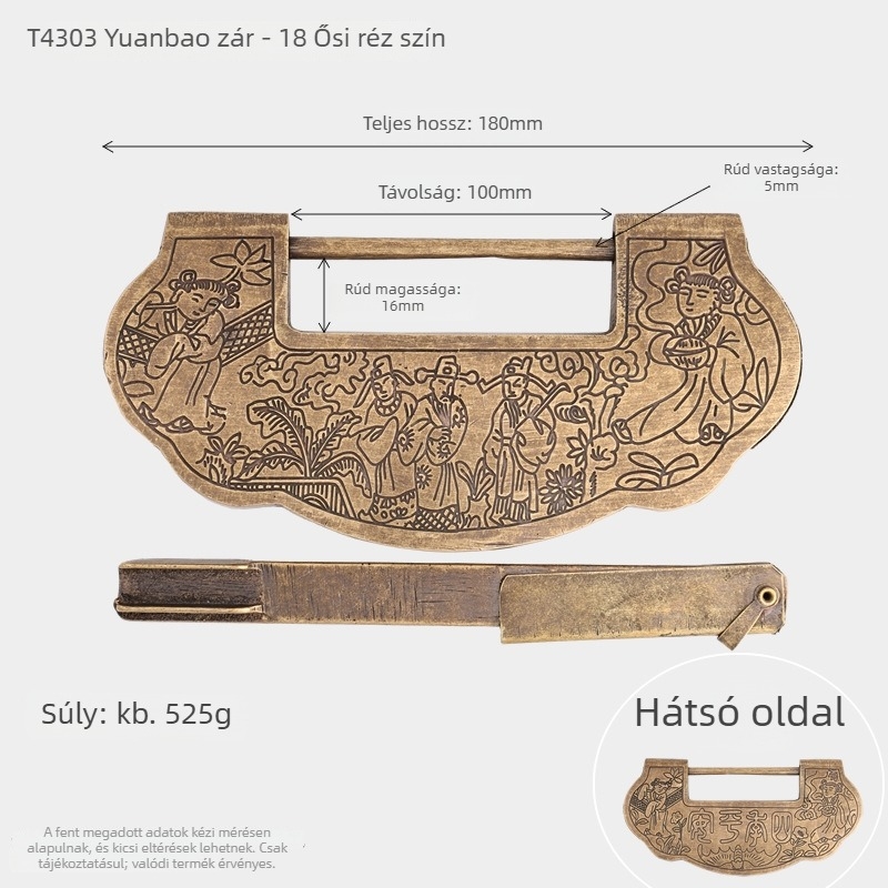 Háztartási lakat rézből, modell 4303, retro antik stílus, faajtókhoz és dobozokhoz