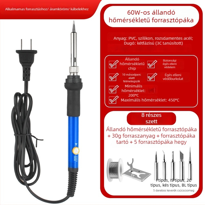 Forrasztó- és pyrográfia toll gumírozott fogantyúval — 220V, kézi működtetés, kompakt eszköz hegesztéshez, gravírozáshoz és melegnyomáshoz