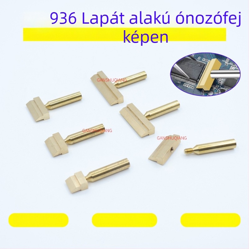 Model 936: Sárgaréz lopót formájú desoldering tipp, különleges alakú hegy, osztott kivitel a kábelek és chipek eltávolításához