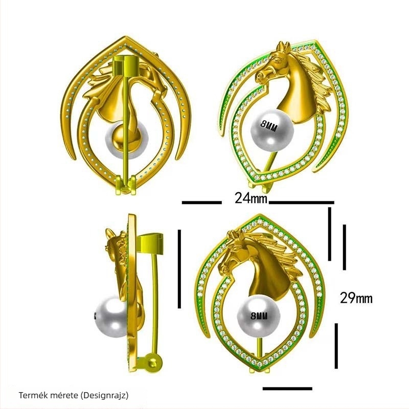 Lovas kitűző – 2026-os Zodiákus év, rézbe beépített cirkóniával, gyöngyház díszítés, uniszex, középkori irodalmi retró stílus