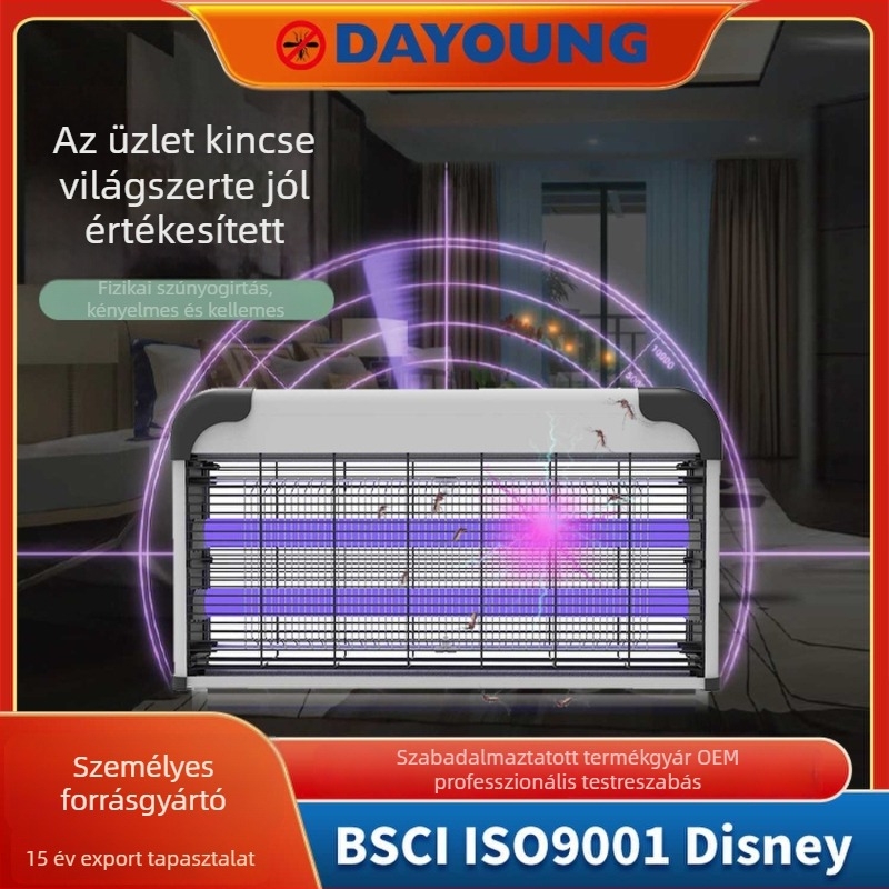 Beltéri elektromos sokkos szúnyogirtó lámpa LED-del, modell DYT-52, hatótávolság 20–50 m², üzemidő 7–14 nap, csapda fényhullámmal + elektromos sokk
