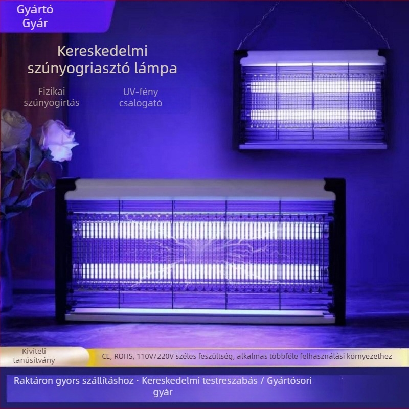 Fali UV-szúnyogirtó lámpa elektromos sokkal, alumínium hálóval, 220V-os dugaszolás