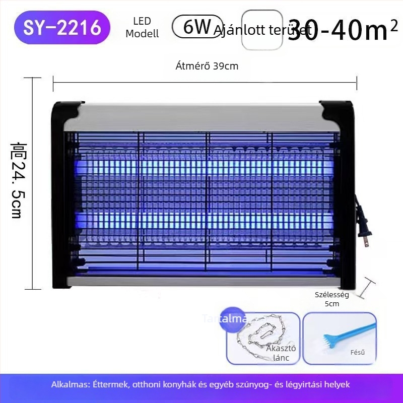 Fali UV-szúnyogirtó lámpa elektromos sokkal, alumínium hálóval, 220V-os dugaszolás