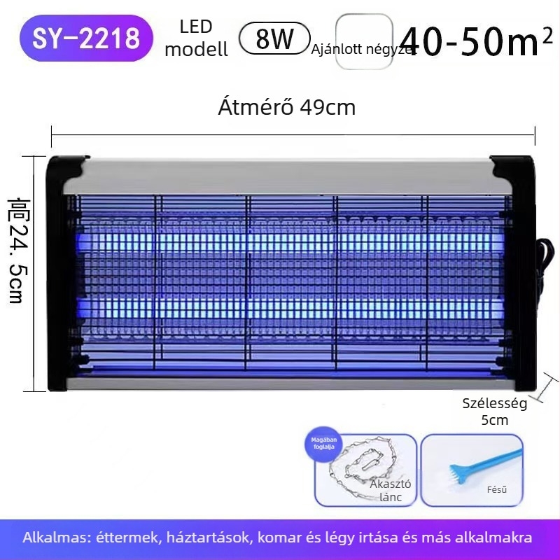 Fali UV-szúnyogirtó lámpa elektromos sokkal, alumínium hálóval, 220V-os dugaszolás