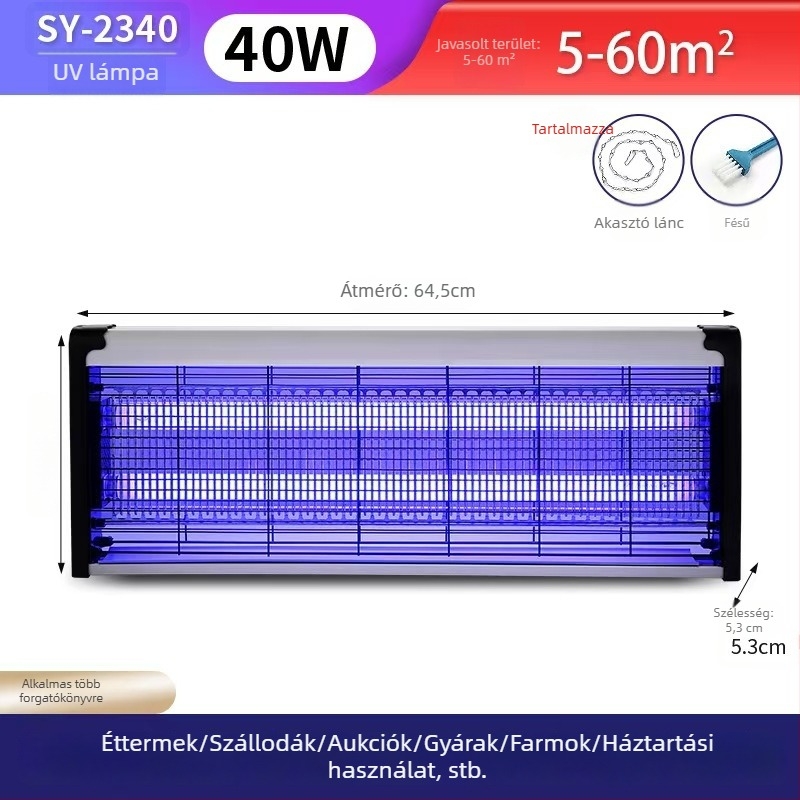 Fali UV-szúnyogirtó lámpa elektromos sokkal, alumínium hálóval, 220V-os dugaszolás