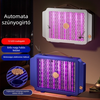 Beépített 1001–1600 mAh-s akkumulátorral működő elektromos szúnyogirtó lámpa, beltéri és kültéri használatra, LED csapdával és elektromos sokkal, alumínium háló, ABS ház, töltés 3–5 óra, üzemidő 3–6 óra