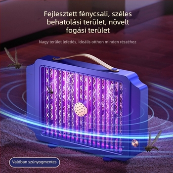 Beépített 1001–1600 mAh-s akkumulátorral működő elektromos szúnyogirtó lámpa, beltéri és kültéri használatra, LED csapdával és elektromos sokkal, alumínium háló, ABS ház, töltés 3–5 óra, üzemidő 3–6 óra