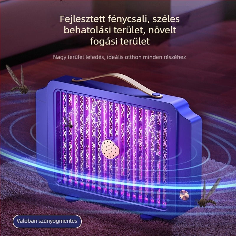 Beépített 1001–1600 mAh-s akkumulátorral működő elektromos szúnyogirtó lámpa, beltéri és kültéri használatra, LED csapdával és elektromos sokkal, alumínium háló, ABS ház, töltés 3–5 óra, üzemidő 3–6 óra