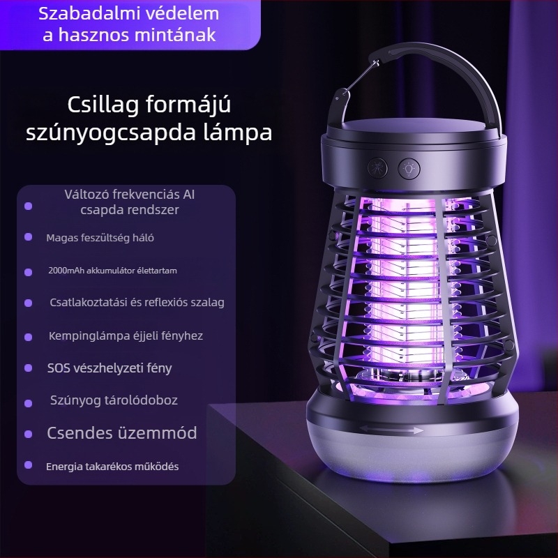2025 Kültéri szúnyogirtó lámpa – kempinglámpa UV-csapdával, beépített akkumulátor, egyérintéses tisztítás