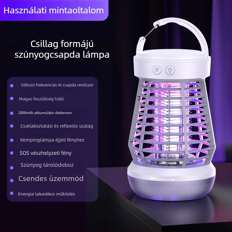 2025 Kültéri szúnyogirtó lámpa – kempinglámpa UV-csapdával, beépített akkumulátor, egyérintéses tisztítás