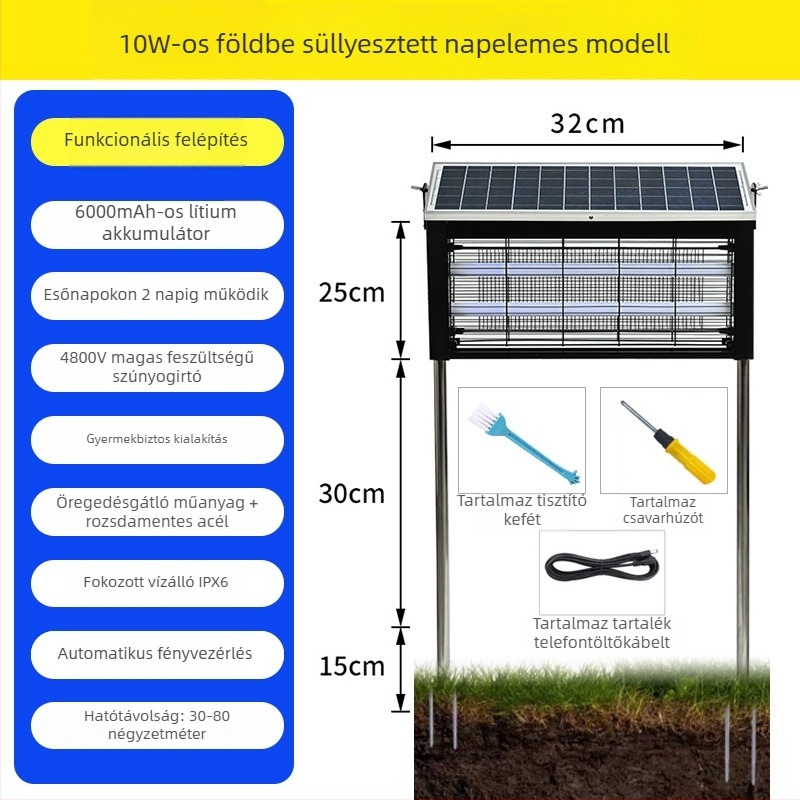 Audis Kültéri szúnyogirtó lámpa beépített akkumulátorral, LED csapda és elektromos sokk, 61 m²+ lefedettség, 0–90° forgás