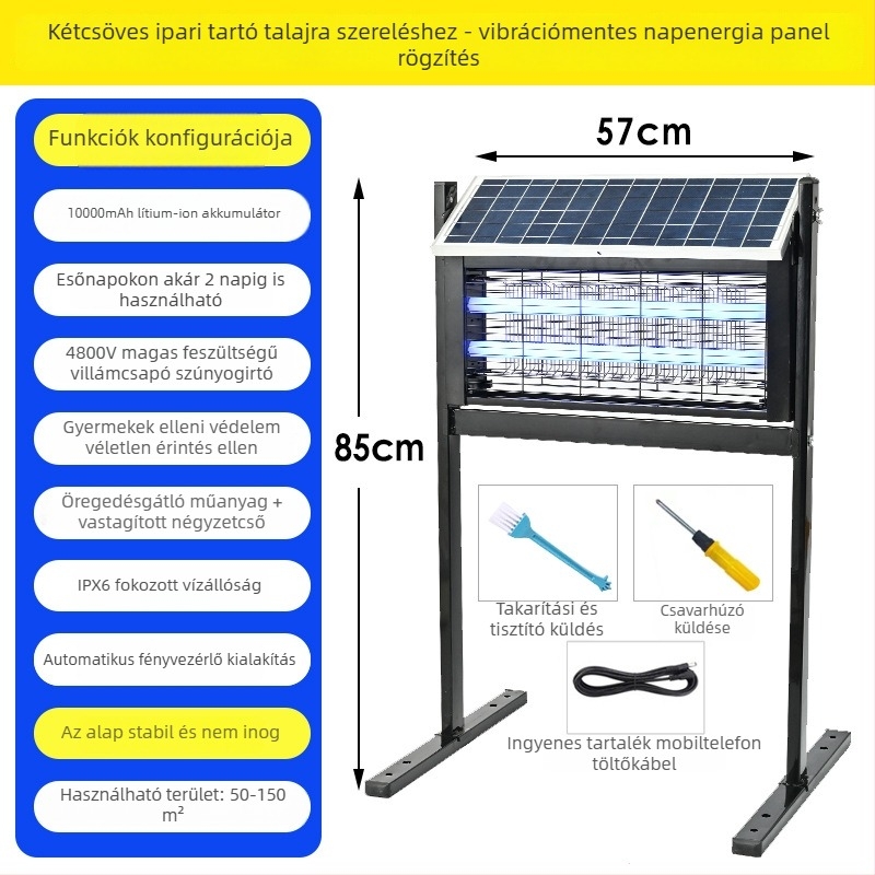 Audis Kültéri szúnyogirtó lámpa beépített akkumulátorral, LED csapda és elektromos sokk, 61 m²+ lefedettség, 0–90° forgás