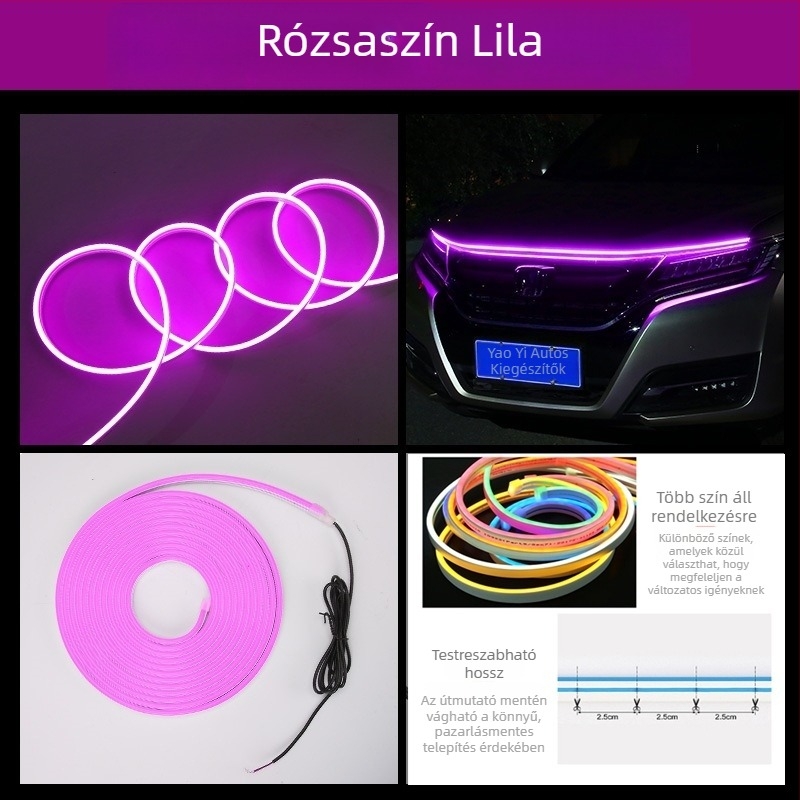 Autó LED nappali fény vezetőcsíkkal, hangulatfénnyel és dekoratív fénycsíkkal az autó világításának módosításához