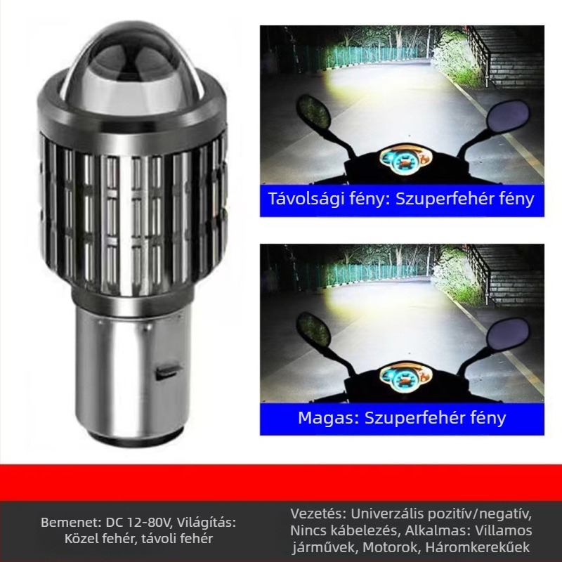 Motorkerékpár LED fényszóró beépített magas és alacsony fényszóróval, 100W, 12V DC, alumínium ötvözet, univerzális illeszkedés