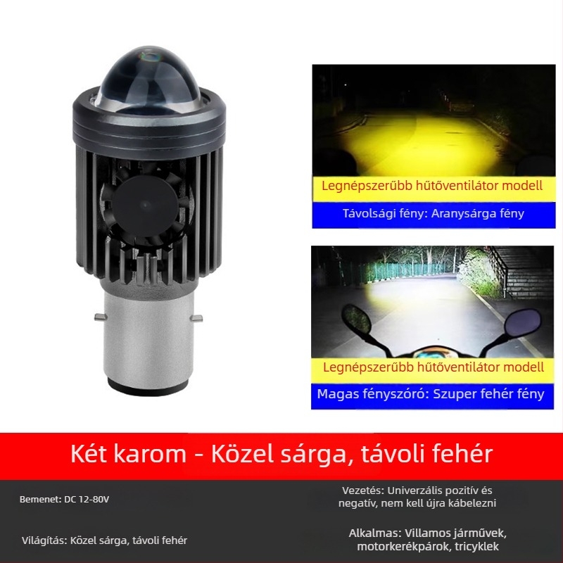 Motorkerékpár LED fényszóró beépített magas és alacsony fényszóróval, 100W, 12V DC, alumínium ötvözet, univerzális illeszkedés