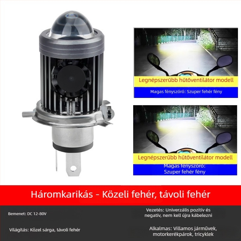 Motorkerékpár LED fényszóró beépített magas és alacsony fényszóróval, 100W, 12V DC, alumínium ötvözet, univerzális illeszkedés