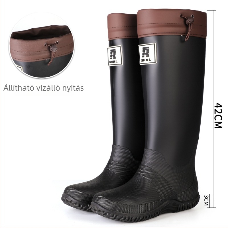 Uniszex PVC esőcsizma magas csővel, vízálló, vastag talppal