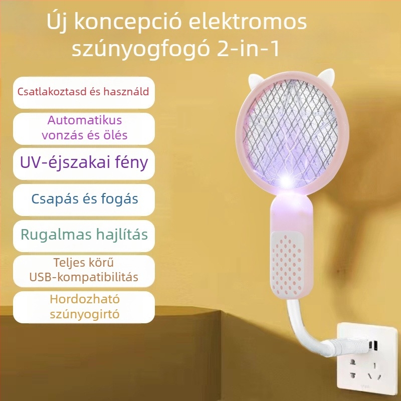 Kettő az egyben elektromos szúnyogirtó – újratölthető, UV lila fény csapda, akkumulátor akár 800 mAh, üzemidő 12–24 óra