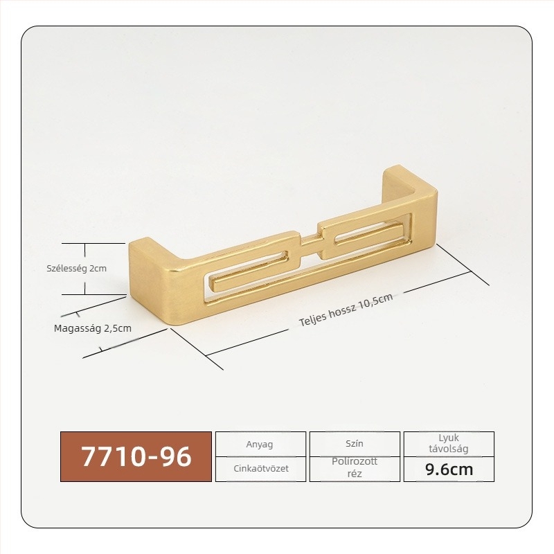Bútorfogantyú cinkötvözetből, elektroplattált kivitel, Új kínai stílus, modell 7710, fiókokhoz és szekrényajtókhoz