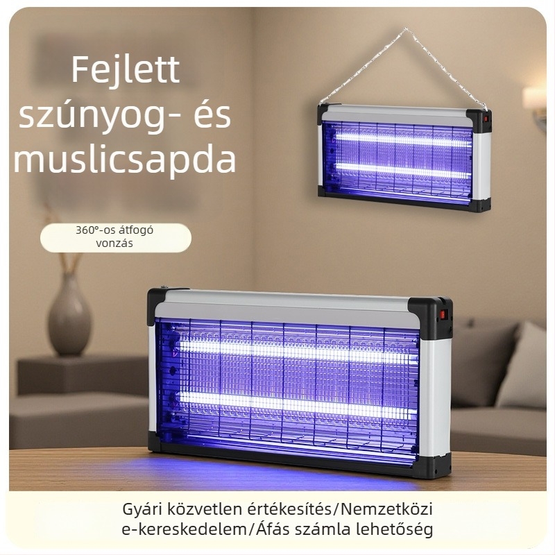 Falihoz rögzíthető szúnyogirtó lámpa kereskedelmi helyiségekhez, LED világítás, elektromos sokk és fénycsapda, PVC burkolat tűzálló, 2 éves garancia