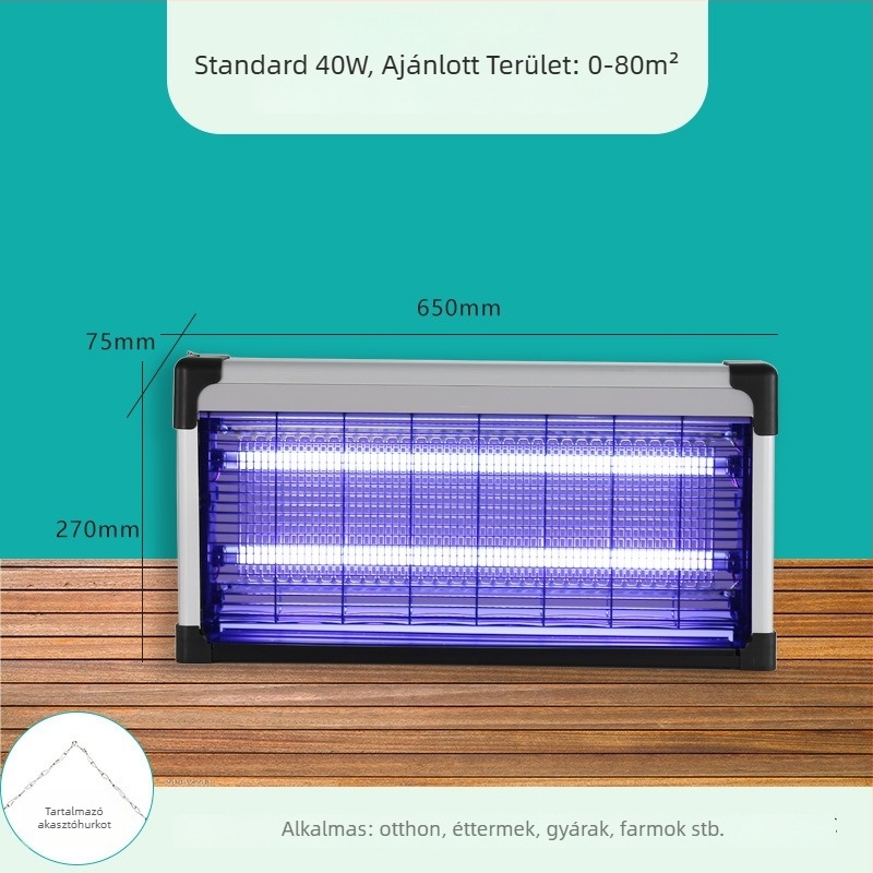Falihoz rögzíthető szúnyogirtó lámpa kereskedelmi helyiségekhez, LED világítás, elektromos sokk és fénycsapda, PVC burkolat tűzálló, 2 éves garancia