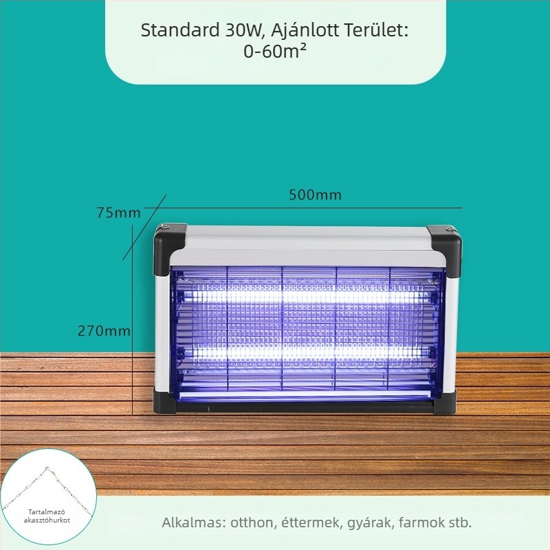 Falihoz rögzíthető szúnyogirtó lámpa kereskedelmi helyiségekhez, LED világítás, elektromos sokk és fénycsapda, PVC burkolat tűzálló, 2 éves garancia