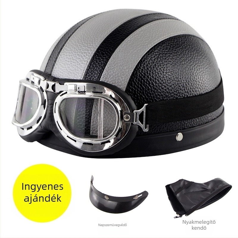 Cyclegear kerékpáros sisak, félhéjas dizájn, szél- és UV-védett, csíkozott mintázat, PU bőr + PP héj, felnőtt uniszex, logó nyomtatva