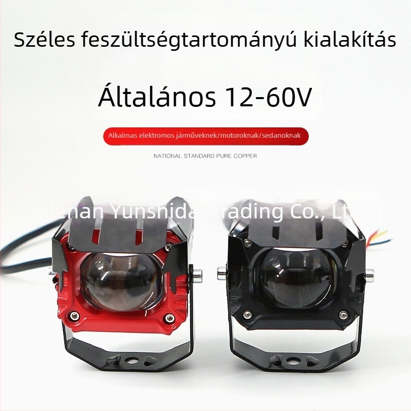 Elektromos járművekhez készült reflektor – alumíniumötvözet ház, lencsetípusú burkolat, 12-80V tartomány, P9 laser cannon modell, 30000 órás élettartam